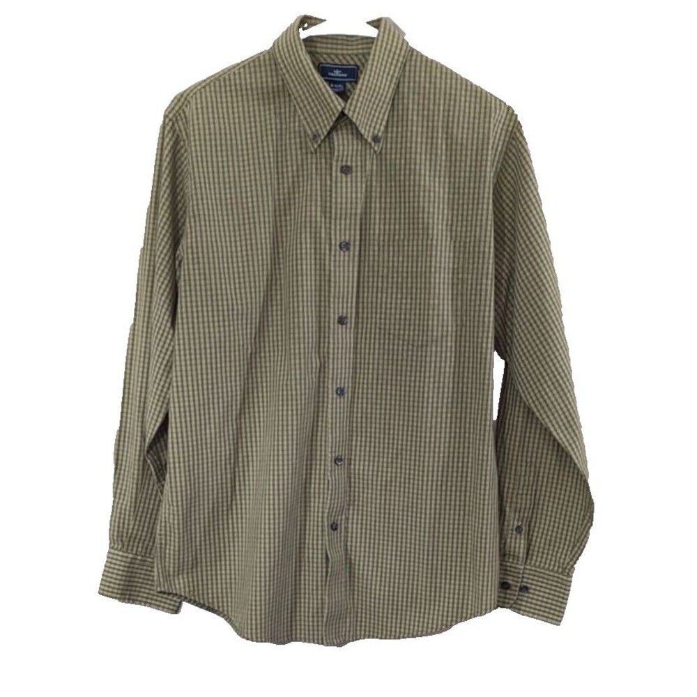 Dockers Men's Shirt MEDIUM Green Plaid Long Sleeve Cotton Blend Stain Defender